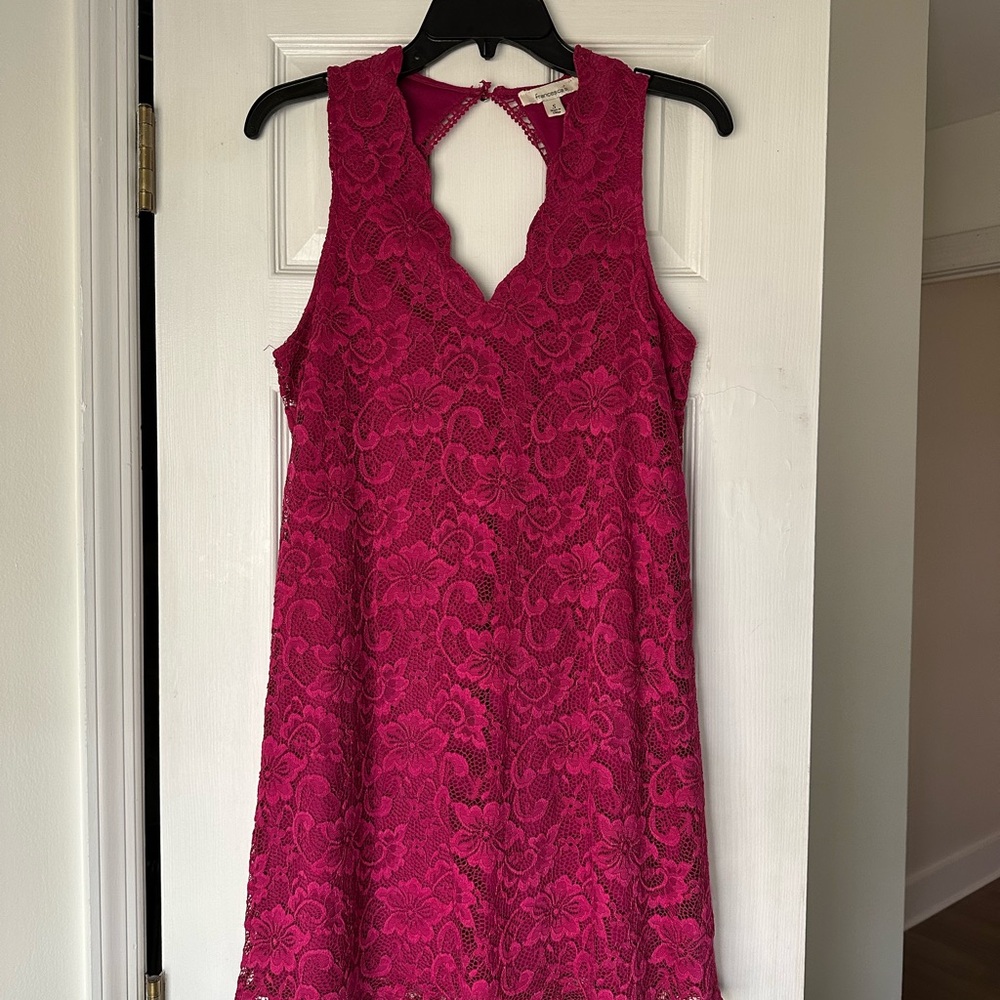 Elegant Pink Magenta Lace, Sleeveless Dress